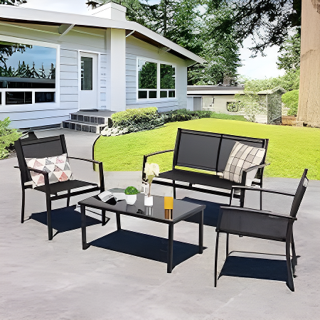 طقم حديقة أنيق مكوّن من 4 كراسي مع طاولة وسط Elegant Outdoor Garden Set – 4 Chairs with Center Table