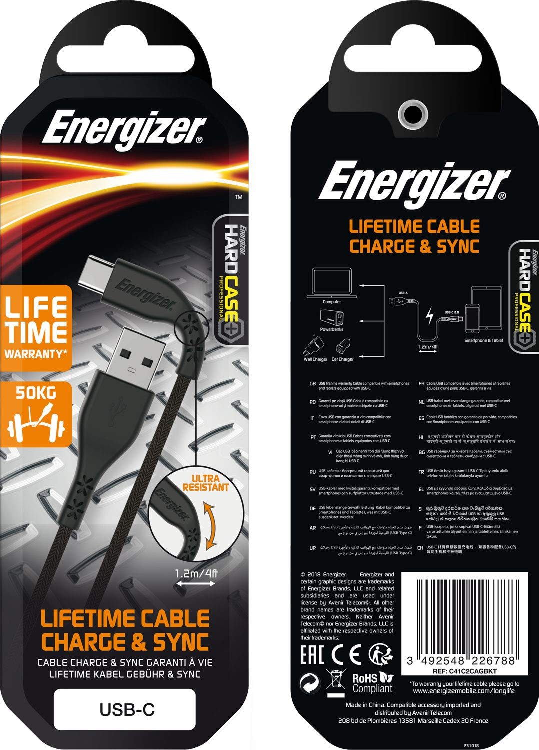 Energizer USB Cable 1.2 m - 2.4 A - Fast