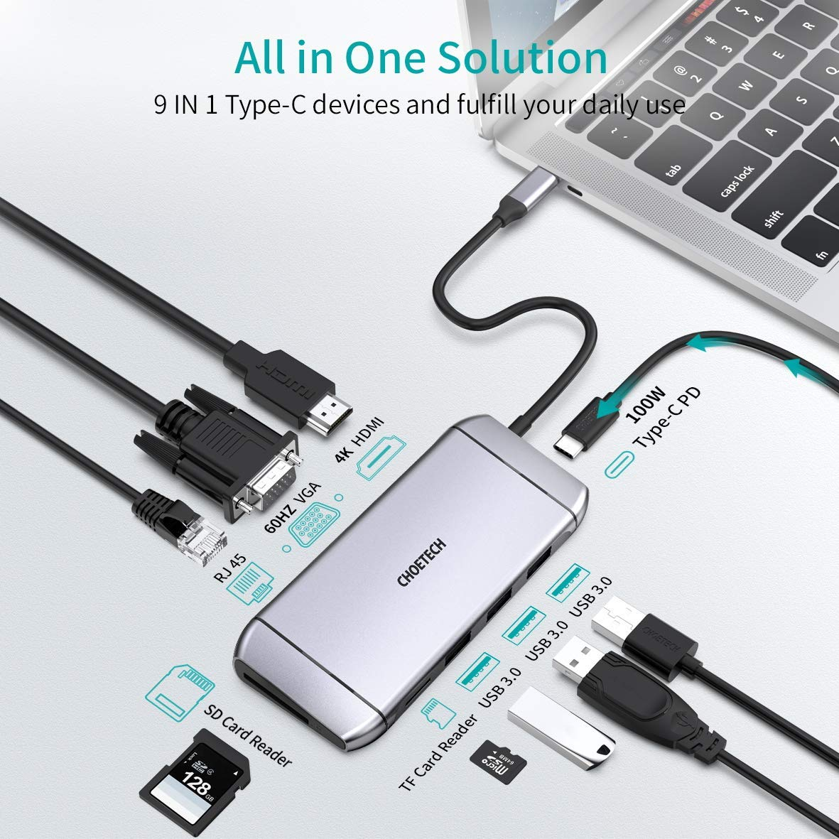 Choetech 9 in 1 USB C 3.0 Docking Station Type C