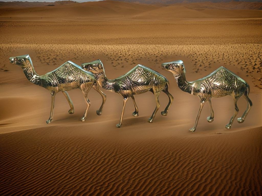 3 قطع مجسم جمل نحاس جديد3  New copper camel model