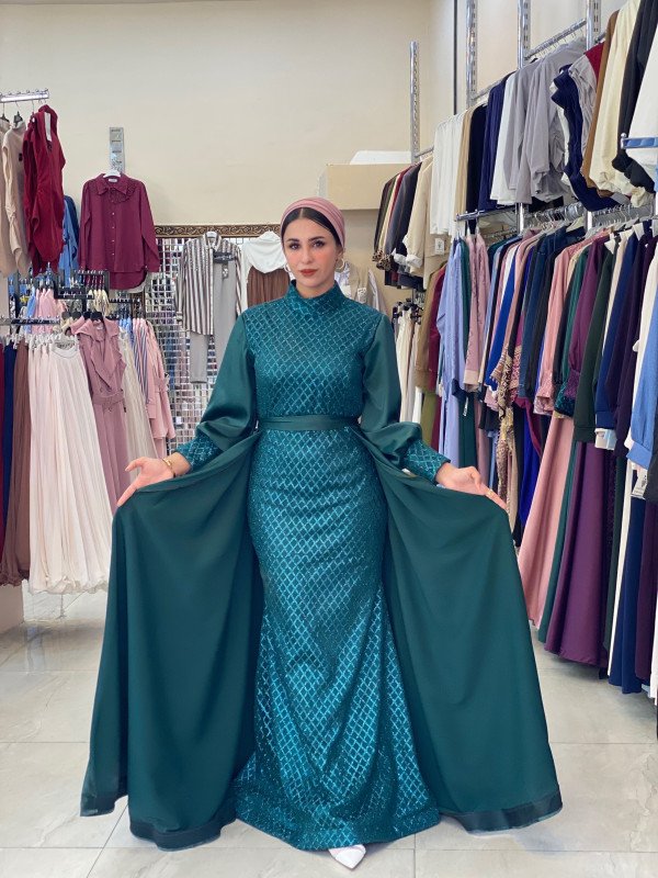 فستان حفلة لامع طويل شرعي