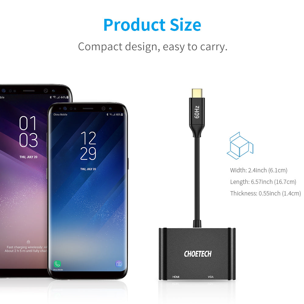 Choetech USB 3.1 Type C To HDMI & VGA Adapter Black
